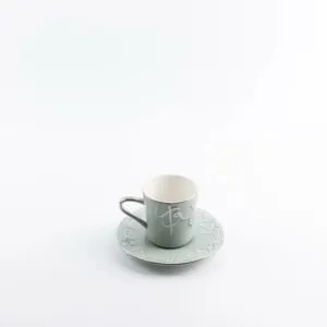 طقم أكواب شاي بورسلان 12 قطعة من جوار - اخضر فاتح وفضي