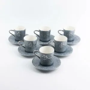 طقم أكواب شاي بورسلان 12 قطعة من جوار - ازرق وفضي