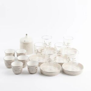 طقم الشاي والقهوة العربية 19 قطعة من جوار - بيج وفضي