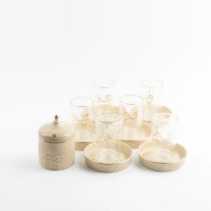 طقم كاسات شاي 13 قطعة من جوار - كريمي وذهبي