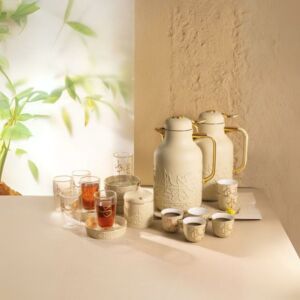 طقم الشاي والقهوة من جوار 21 قطعة - كريمي وذهبي