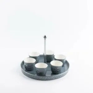 طقم قهوة عربية مع ستاند 7 قطع من جوار - ازرق وفضي