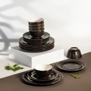 طقم مائدة 18 قطعة من نقش - اسود وذهبي