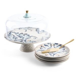 طقم تقديم كيك 9 قطع من حرير - ازرق