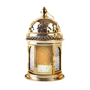 فانوس رمضان نيلي  استيل لون ذهبي باضاءه LED صوت