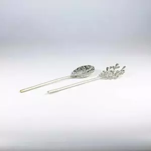 طقم ملعقة تقديم شكل ورق تمر هندي - قطعتين - فضي