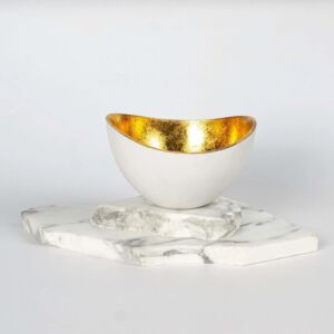 وعاء تقديم - ابيض وذهبي