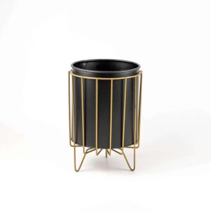 مركن زرع مع حامل - اسود وذهبي