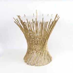 طاولة جانبية بونفاير سطح رخام طبيعي - ابيض وذهبي