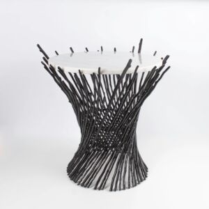 طاولة جانبية بونفاير سطح رخام طبيعي - ابيض واسود