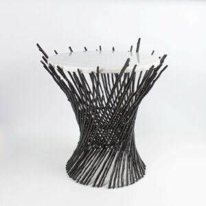 طاولة جانبية بونفاير سطح رخام طبيعي - ابيض واسود