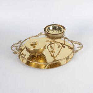 طقم مبخرة بيل ليف - 3 قطع - ذهبي لامع