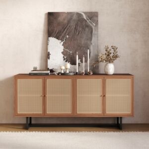 طاولة بوفيه راتان طبيعي من ويلو قلو - بني وبيج