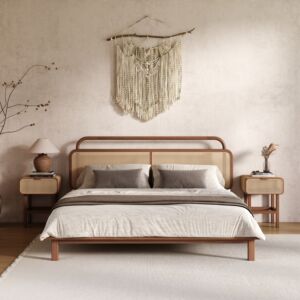 سرير كينغ راتان طبيعي 180x200 سم من ويلو - بني وبيج