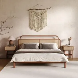 سرير كينغ راتان طبيعي 180x200 سم من ويلو - بني وبيج