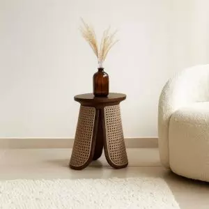 طاولة جانبية راتان طبيعي من ويلو - بني وبيج