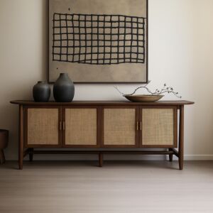 طاولة بوفيه راتان طبيعي من ويلو قلو - بني وبيج