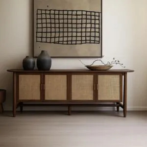 طاولة بوفيه راتان طبيعي من ويلو قلو - بني وبيج