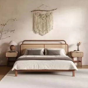 سرير كينغ راتان طبيعي 180x200 سم من ويلو - بني وبيج