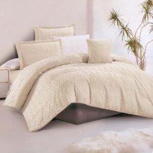 طقم لحاف كوين سادة مطرز استريم لايف 5 قطع تالا - بيج