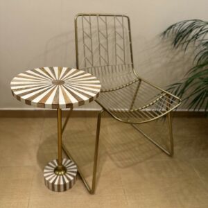 طاولة جانبية خشب و ريزين قطر 35 سم - أبولو  - بني وأبيض