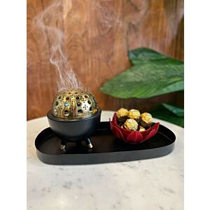 طقم تقديم مع مبخرة رتان - أسود, صغير