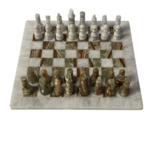 تحفة شطرنج رخام طبيعي دلارا - ابيض ورمادي