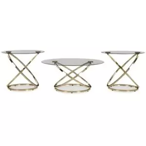طقم طاولة قهوة 3 قطع كريمونتي - شفاف وذهبي