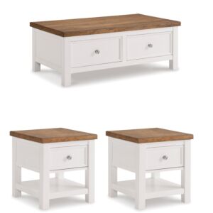 طقم طاولة قهوة 3 قطع ديانا - ابيض وخشبي