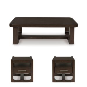 طقم طاولة قهوة وطاولتين جانبية بريكينجتون 3 قطع - بني