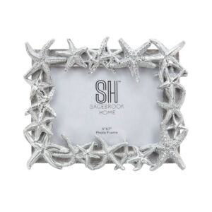 POLYRESIN 5X7" STARFISH PHOTO FRAME, SILVER