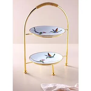 حامل كيك وحلويات طبقتين بلو بيردز - متوسط