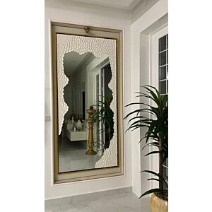 مرآة حائط كلاسيك بتصميم الجبسيات مقاس 180x100 سم - برواز ذهبي