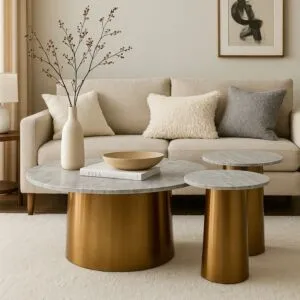 طقم طاولات قهوة وجانبية رخام 3 قطع افنان