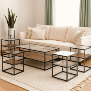 طقم طاولة قهوة وطاولات جانبية 5 قطع البرتو - بني غامق