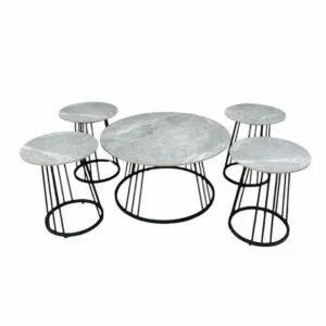 طقم طاولة قهوة وطاولات جانبية 5 قطع سيراميك ماتيو - رمادي