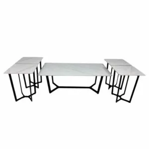 طقم طاولة قهوة وطاولات جانبية 5 قطع سيراميك - ابيض