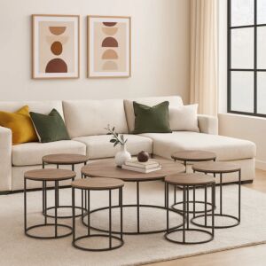 طقم طاولة قهوة وجانبية 7 قطع خشب مارليناي