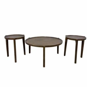 طقم طاولة قهوة وطاولات جانبية خشب هندي طبيعي 3 قطع ميناس