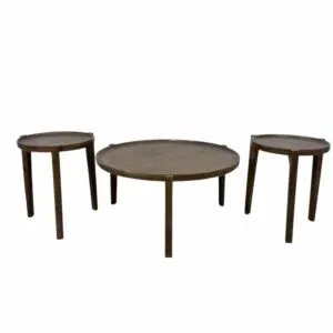 طقم طاولة قهوة وطاولات جانبية خشب هندي طبيعي 3 قطع ميناس