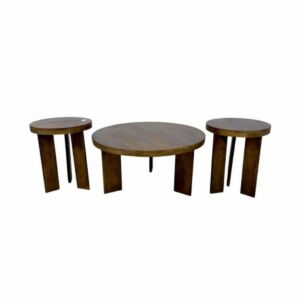 طقم طاولة قهوة وطاولات جانبية 3 قطع خشب هندي طبيعي - بني