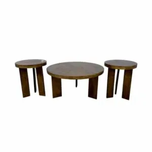 طقم طاولة قهوة وطاولات جانبية 3 قطع خشب هندي طبيعي - بني