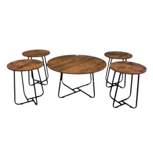 طقم طاولة قهوة وطاولات جانبية ريبال 5 قطع - بني