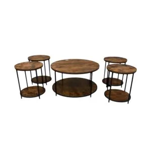طقم طاولة قهوة وطاولات جانبية 5 قطع - بني
