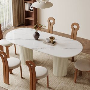 طاولة طعام 8 اشخاص مولتو - ابيض وكريمي