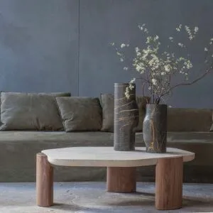 طاولة قهوة رخام ترافنتينو فينيسا - بيج وبني