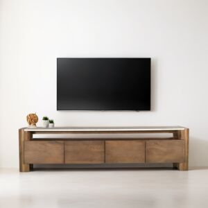 طاولة تلفزيون منخفضة ايليش 193 سم - بني وأبيض