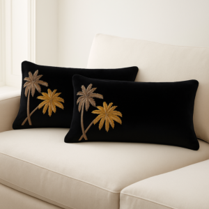 غطاء وسادة ديكور نخيل - اسود ومتعدد الالوان