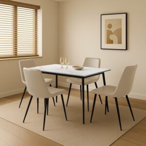 طقم طاولة طعام مارتن مع 4 كراسي - ابيض وبيج