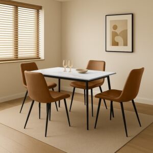 طقم طاولة طعام مارتن مع 4 كراسي - ابيض وبني